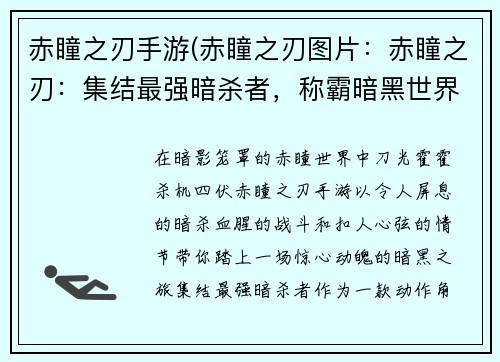赤瞳之刃手游(赤瞳之刃图片：赤瞳之刃：集结最强暗杀者，称霸暗黑世界)