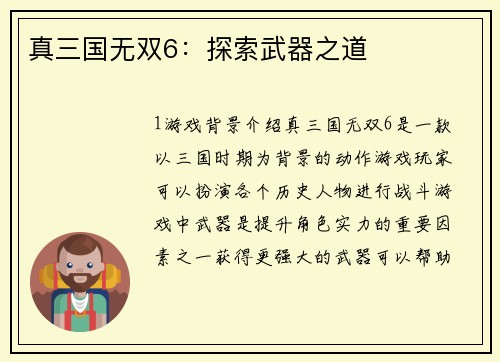 真三国无双6：探索武器之道