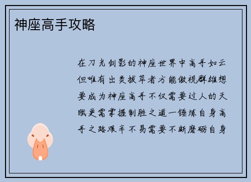 神座高手攻略